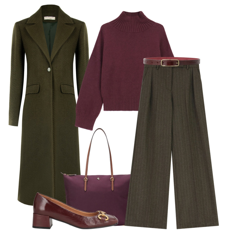 Outfit donna - Maxi cappotto. Stile Glamour per Tutti i giorni. Abbinamento con décolleté, pantaloni a palazzo, cappotti, maglieria, cinture, borse tote.