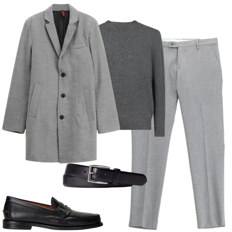 Outfit uomo - City. Stile Business/Elegante per Tutti i giorni. Abbinamento con cappotti, pantaloni, scarpe stringate, cinture, maglieria.