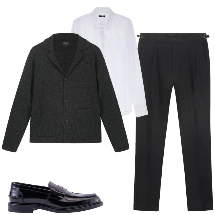 Outfit uomo - City. Stile Business/Elegante per Tutti i giorni. Abbinamento con camicie, scarpe stringate, pantaloni, cardigans.