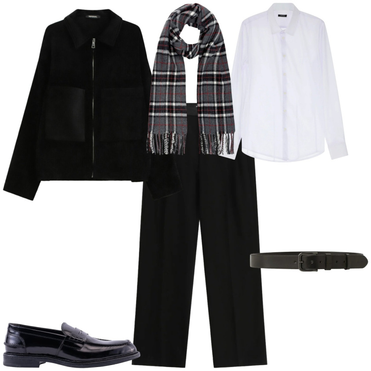 Outfit uomo - Total look #2309144. Stile Business/Elegante per Serata speciale. Abbinamento con camicie, cinture, cappotti, pantaloni, sciarpe, scarpe stringate.