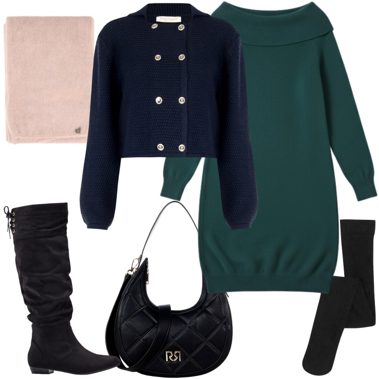 Outfit donna - Total look #2309154. Stile Casual chic per Tutti i giorni. Abbinamento con stivali, collant, vestiti corti, borse a tracolla, blazer, cappotti.