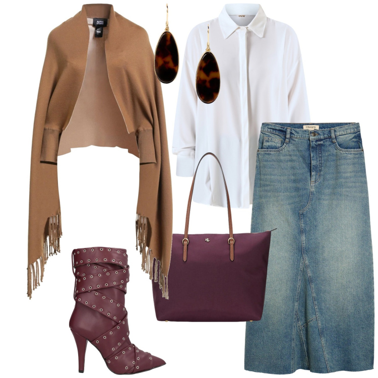 Outfit donna - Total look #2309167. Stile Glamour per Serata fuori. Abbinamento con gonne, stivaletti, cappe, camicie, borse tote, orecchini.