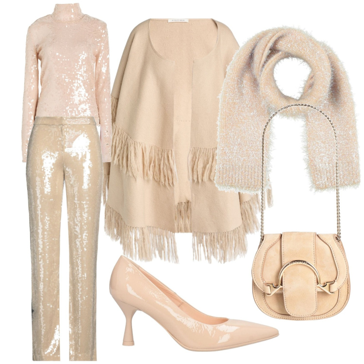 Outfit donna - Ton sur ton. Stile Romantica per Serata fuori. Abbinamento con marsupi, sciarpe, body, pantaloni, cappe, décolleté.