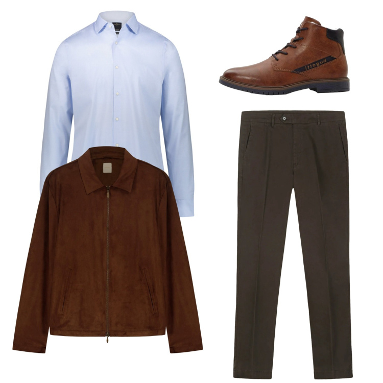 Outfit uomo - Total look. Stile Casual per Tutti i giorni. Abbinamento con anfibi, pantaloni chino, camicie, giacche.