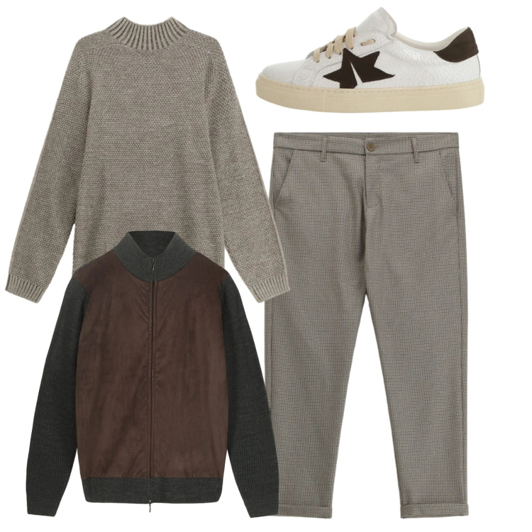 Outfit uomo - Total look. Stile Trendy per Tutti i giorni. Abbinamento con pantaloni, maglieria, sneakers, giacche.