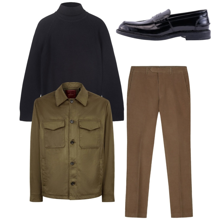 Outfit uomo - Total look. Stile Casual per Tutti i giorni. Abbinamento con giacche, scarpe stringate, pantaloni, pullovers.