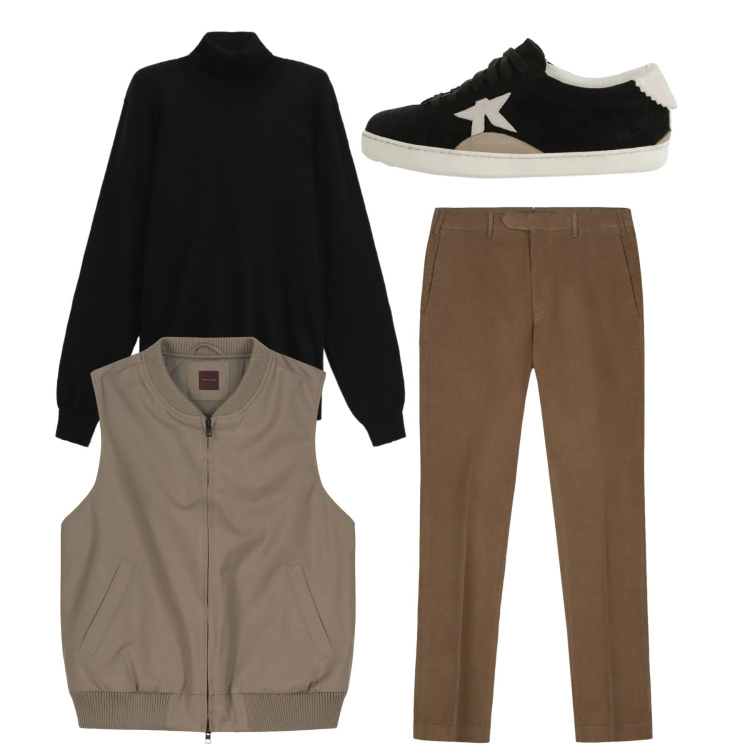 Outfit uomo - Total look. Stile Casual per Tutti i giorni. Abbinamento con maglieria, sneakers, piumini, pantaloni.