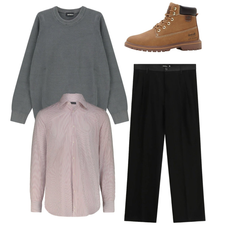 Outfit uomo - Total look. Stile Casual per Tutti i giorni. Abbinamento con stivali e stivaletti, pullovers, pantaloni, camicie.