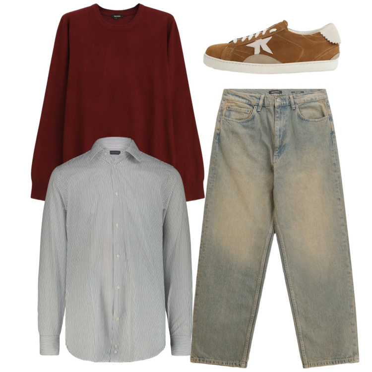 Outfit uomo - Total look. Stile Casual per Tutti i giorni. Abbinamento con jeans, sneakers, maglieria, camicie.