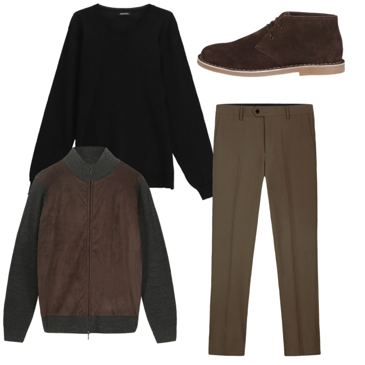 Outfit uomo - Total look. Stile Casual per Tutti i giorni. Abbinamento con maglieria, stivali e stivaletti, pantaloni, giacche.