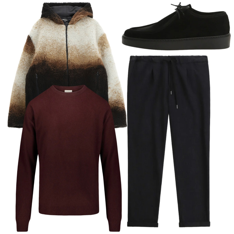 Outfit uomo - Total look. Stile Casual per Tutti i giorni. Abbinamento con giacche, pantaloni, scarpe stringate, maglieria.