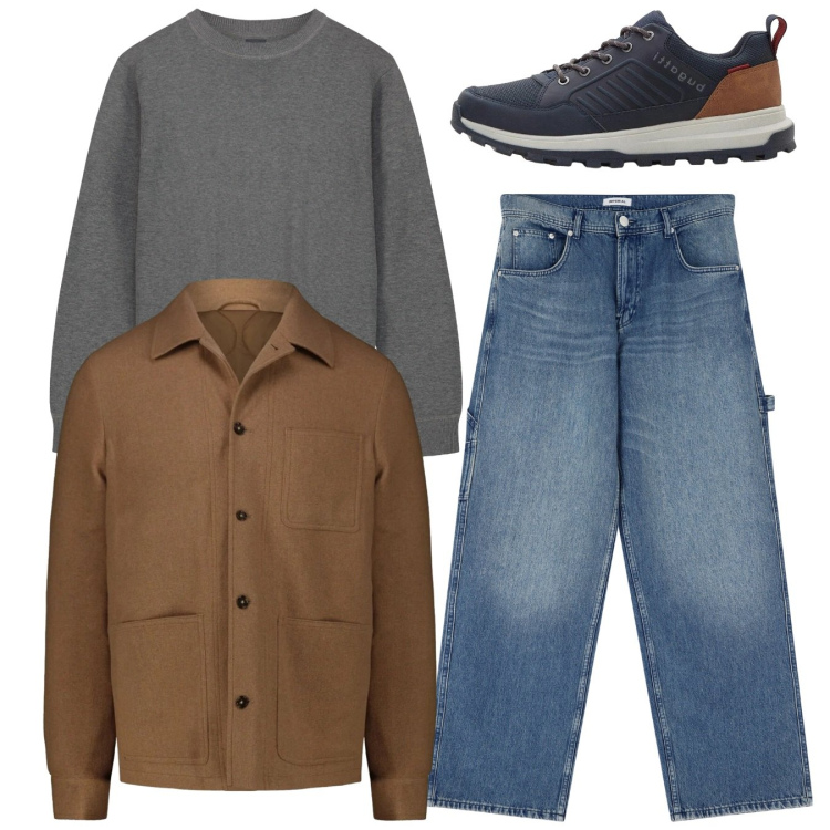 Outfit uomo - Total look. Stile Casual per Tutti i giorni. Abbinamento con sneakers, jeans, maglieria, cappotti.