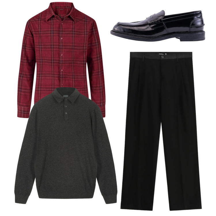 Outfit uomo - Total look. Stile Casual per Tutti i giorni. Abbinamento con pantaloni, scarpe stringate, maglieria, camicie.