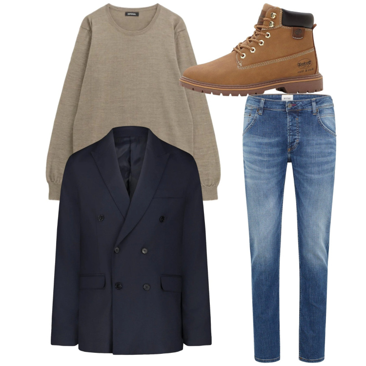 Outfit uomo - Total look. Stile Casual per Tutti i giorni. Abbinamento con jeans dritti, stivali e stivaletti, maglieria, giacche.