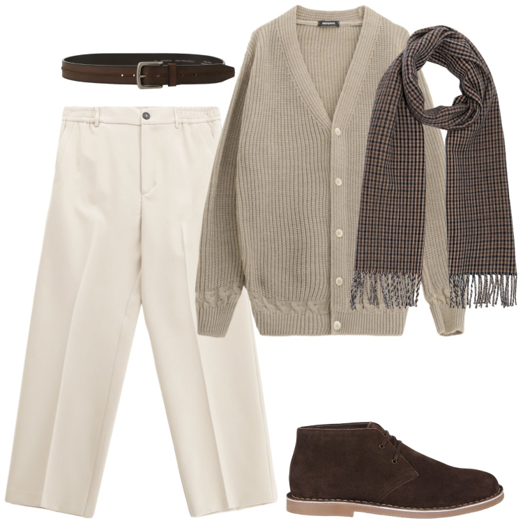 Outfit uomo - Giornata al Cafe’ de la Paix.. Stile Casual per Tutti i giorni. Abbinamento con pantaloni, cardigans, cinture, stivali e stivaletti, sciarpe.