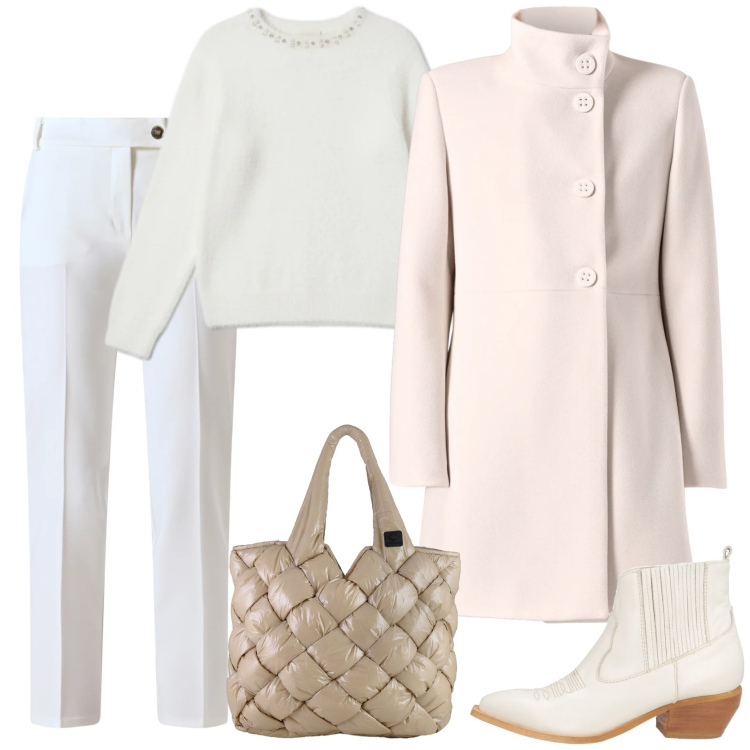 Outfit donna - White. Stile Casual chic per Ufficio. Abbinamento con stivaletti chelsea, pantaloni, cappotti, maglieria, borse tote.
