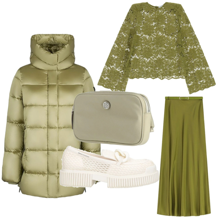 Outfit donna - Pizzo vedo non vedo. Stile Minimal per Tutti i giorni. Abbinamento con marsupi, mocassini, maglieria, gonne lunghe, piumini.