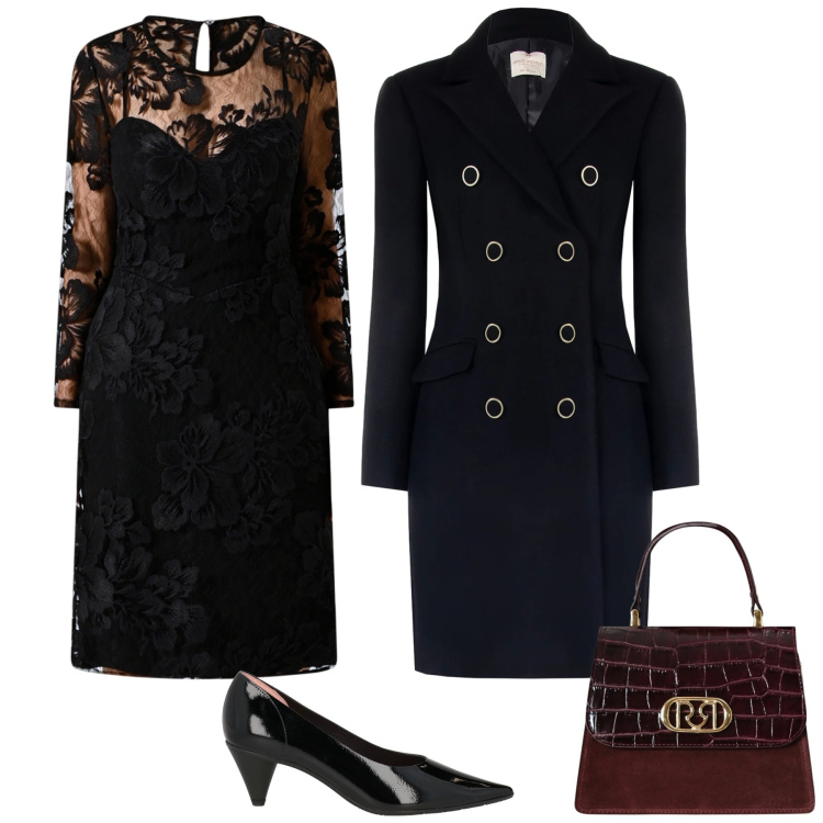 Outfit donna - Total look #2309398. Stile Chic per Serata fuori. Abbinamento con décolleté, borse a mano, vestiti a tubino, cappotti.