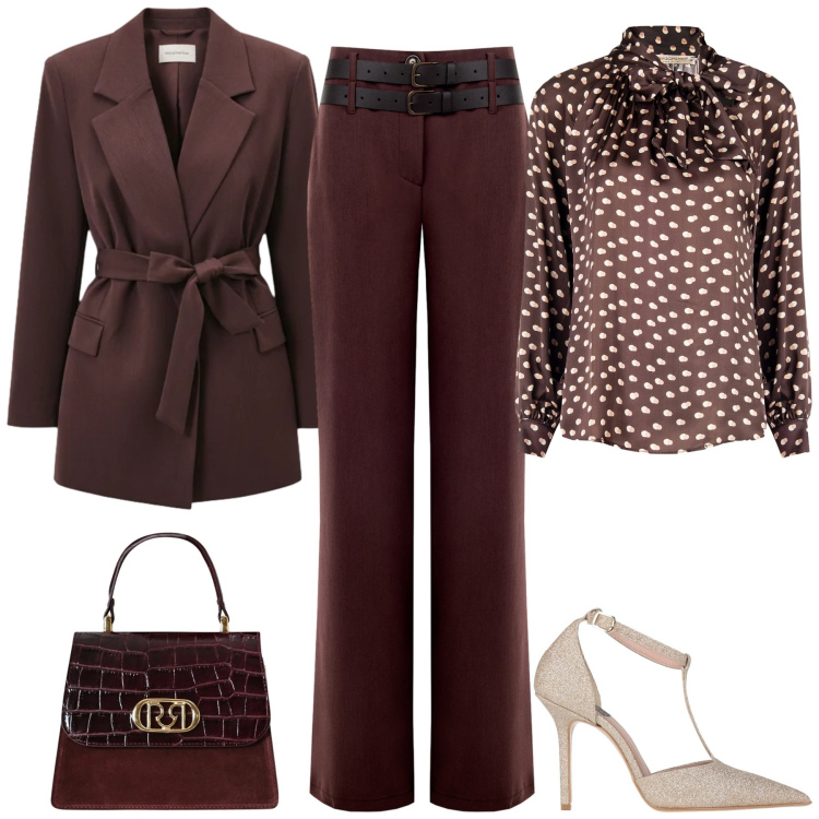 Outfit donna - Total look #2309405. Stile Chic per Cerimonia. Abbinamento con décolleté, pantaloni, bluse, borse a mano, blazer.