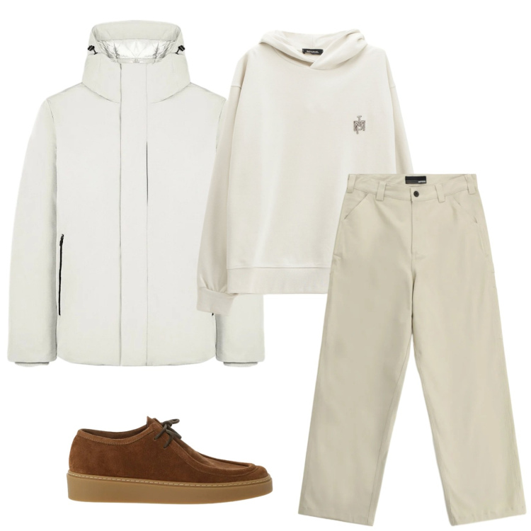 Outfit uomo - Total look #2309444. Stile Casual per Tutti i giorni. Abbinamento con felpe con cappuccio, pantaloni, scarpe stringate, parka.