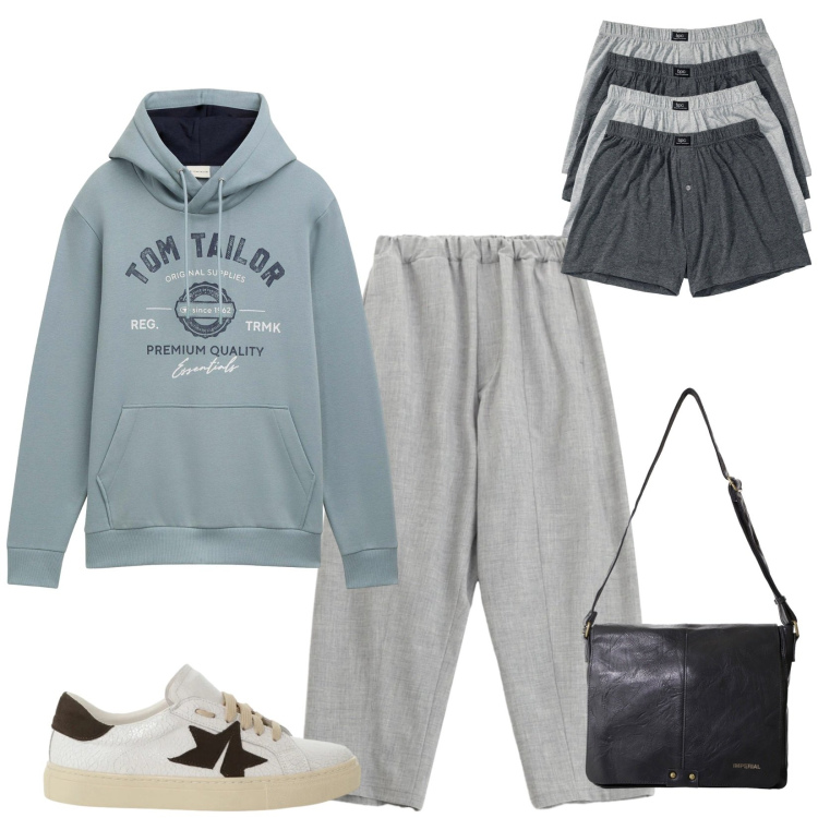 Outfit uomo - Total look #2309474. Stile Urban per Sport. Abbinamento con boxer, felpe con cappuccio, pantaloni, borse sportive, sneakers.