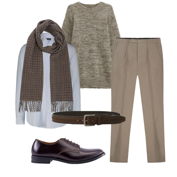 Outfit uomo - Total look #2309498. Stile Business/Elegante per Ufficio. Abbinamento con maglieria, cinture, pantaloni, camicie, scarpe stringate, sciarpe.