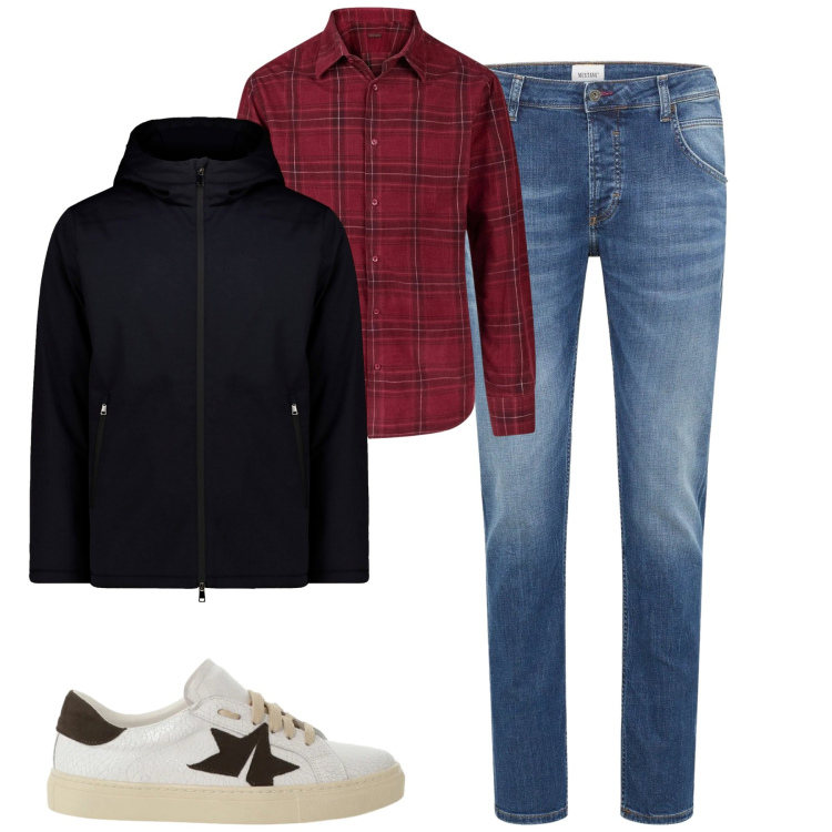 Outfit uomo - Total look #2309515. Stile Casual per Tutti i giorni. Abbinamento con jeans dritti, sneakers, parka, camicie.