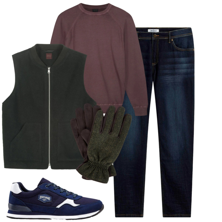 Outfit uomo - Dicembre. Stile Casual per Tutti i giorni. Abbinamento con jeans slim fit, sneakers, guanti, maglieria, piumini.