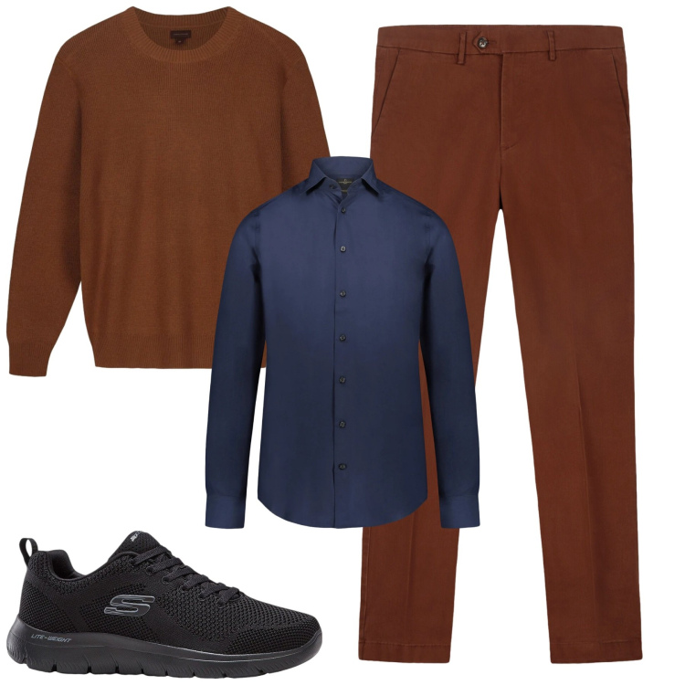 Outfit uomo - City. Stile Urban per Tutti i giorni. Abbinamento con sneakers, camicie, pantaloni chino, maglieria.