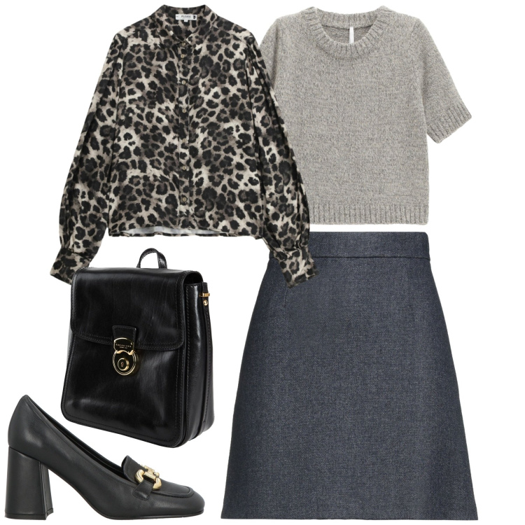 Outfit donna - In ufficio. Stile Chic per Ufficio. Abbinamento con minigonne, mocassini, zaini, camicie, maglieria.