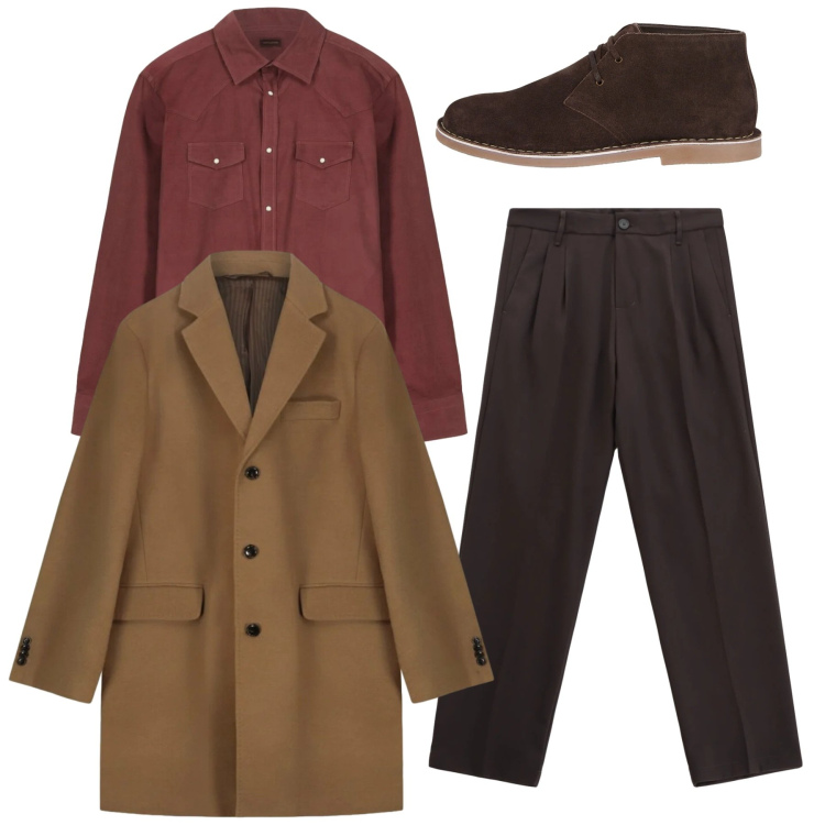 Outfit uomo - Total look. Stile Casual per Tutti i giorni. Abbinamento con pantaloni, stivali e stivaletti, cappotti, camicie.