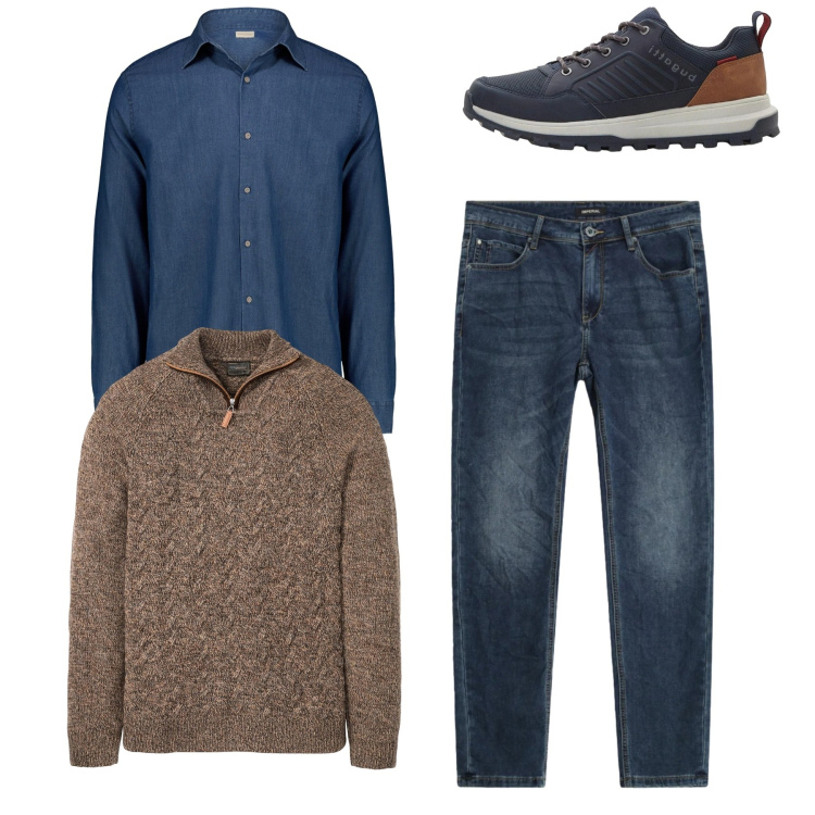 Outfit uomo - Total look. Stile Casual per Tutti i giorni. Abbinamento con maglieria, sneakers, jeans slim fit, camicie.