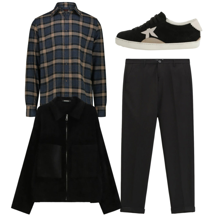Outfit uomo - Total look. Stile Casual per Tutti i giorni. Abbinamento con pantaloni, cappotti, sneakers, camicie.