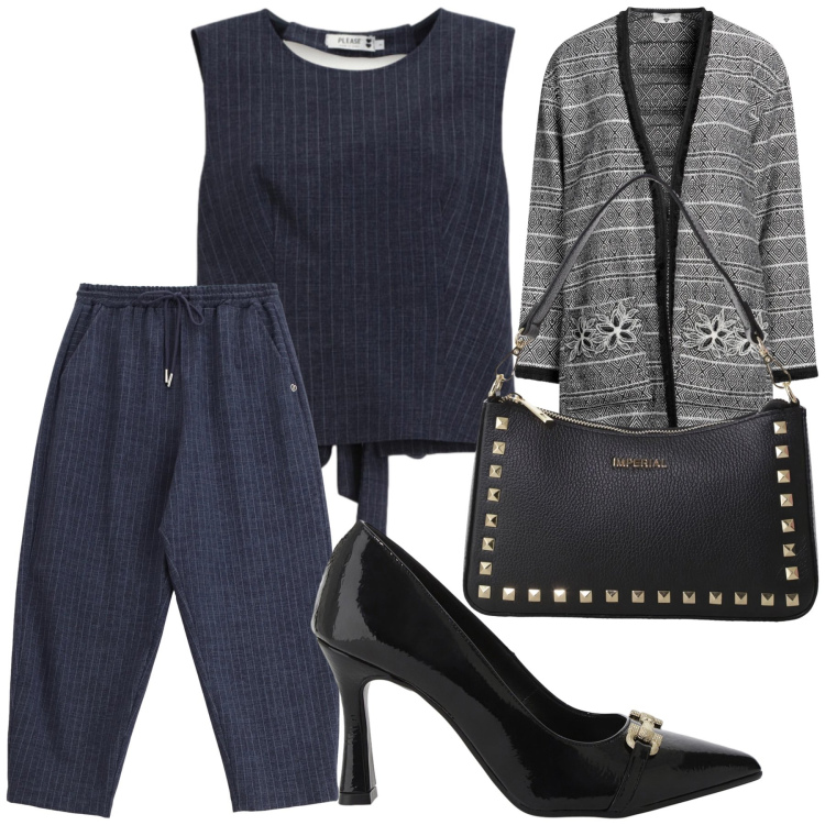 Outfit donna - Pomeriggio nelle feste. Stile Urban per Tutti i giorni. Abbinamento con cappotti, jeans, top, pochette, décolleté.