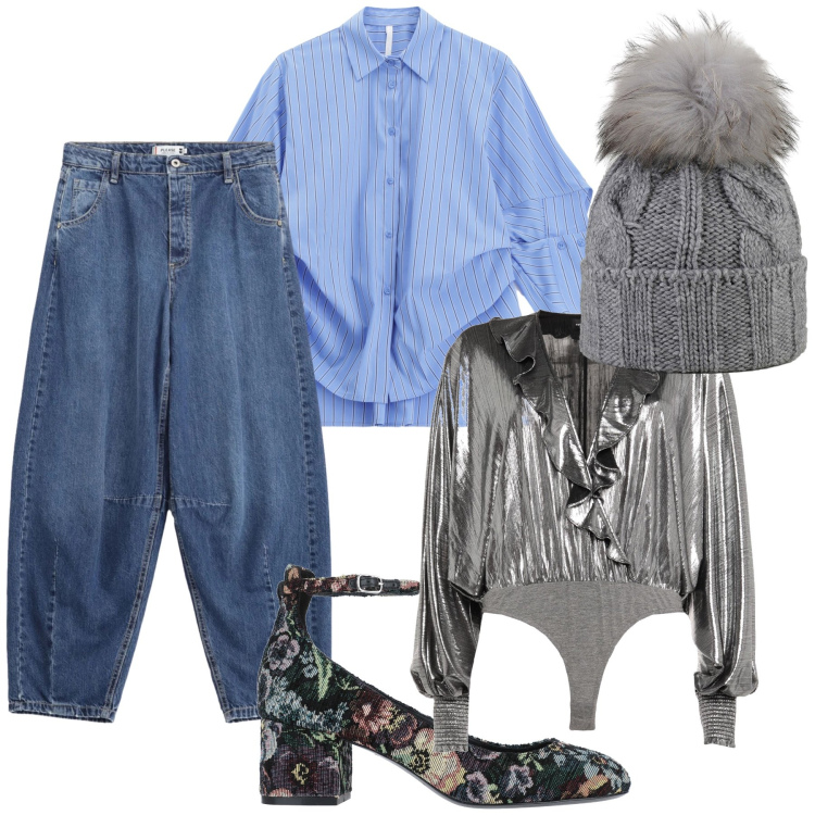 Outfit donna - Intimo luccichio. Stile Sporty chic per Serata fuori. Abbinamento con décolleté, body, jeans, camicie, berretti.