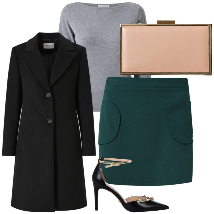 Outfit donna - Rinascimento che sconti. Stile Urban per Tutti i giorni. Abbinamento con cappotti, gonne, décolleté, pochette, maglieria.