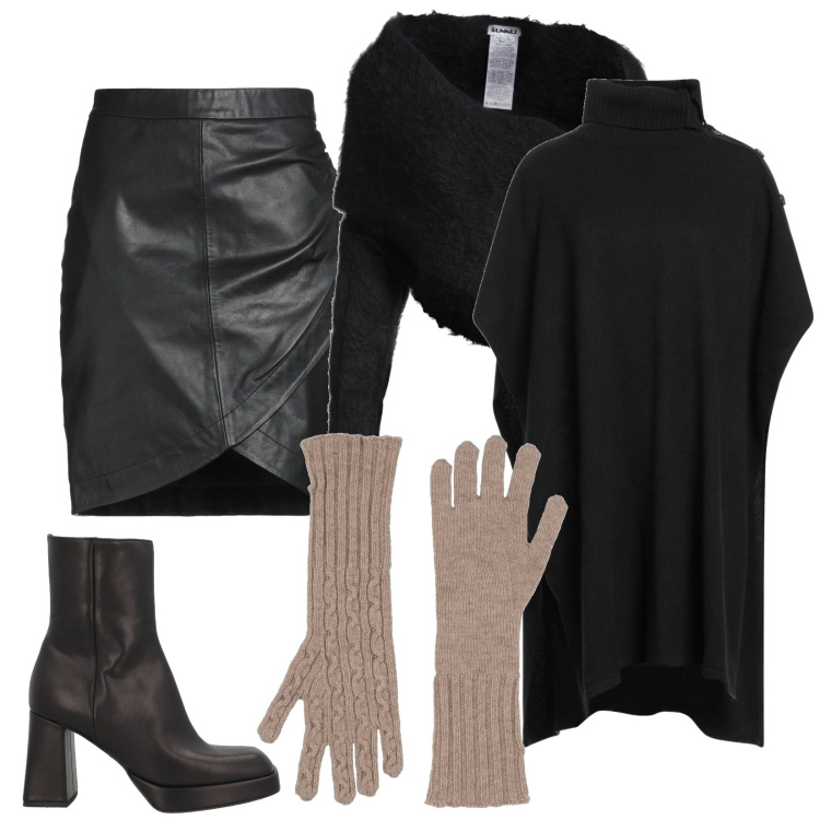 Outfit donna - Gonna a portafoglio. Stile Chic per Serata fuori. Abbinamento con top, cappotti, minigonne, stivaletti, guanti.