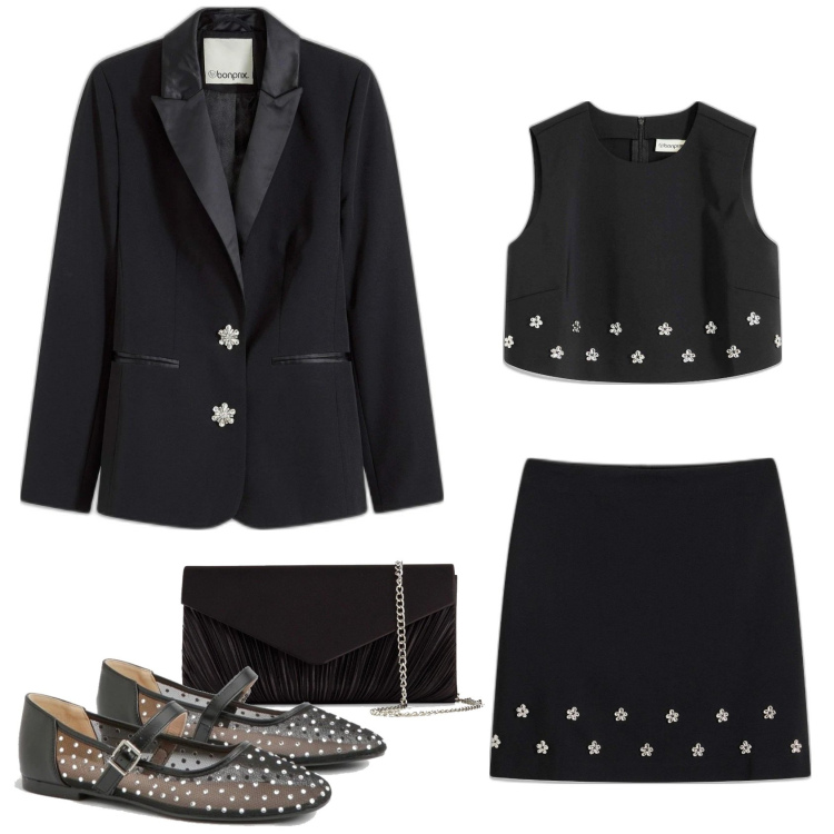 Outfit femme - Preppy Flower. Style Preppy pour Cérémonie. Assortir avec blazers, hauts, minijupes, pochette, ballerines.