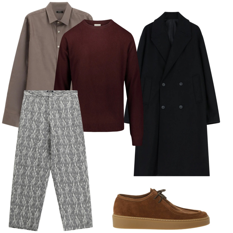 Outfit uomo - Cappotto lungo.. per Ufficio. Abbinamento con cappotti, pantaloni, camicie, scarpe stringate, maglieria.