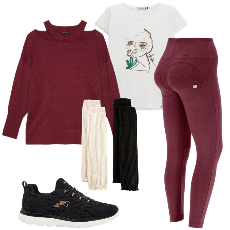 Outfit donna - Total look #2309669. Stile Sporty chic per Sport. Abbinamento con sneakers, calzini, t-shirt, pantaloni skinny, maglieria.
