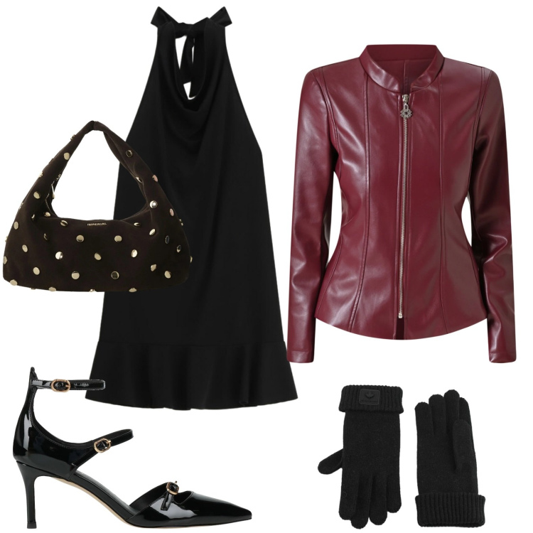 Outfit donna - Cocktail degli auguri. Stile Glamour per Serata fuori. Abbinamento con décolleté, vestiti corti, blazer, borse a spalla, guanti.