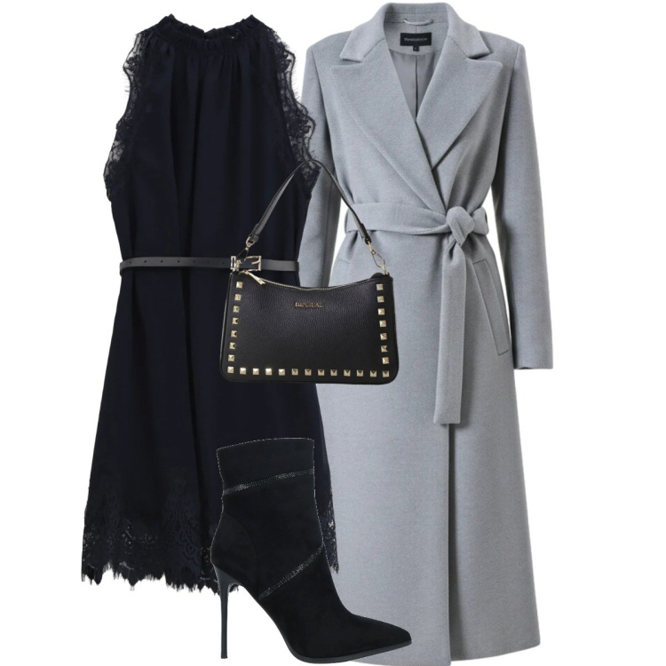 Outfit donna - Total look #2309699. Stile Sexy per Serata fuori. Abbinamento con stivaletti, vestiti corti, pochette, cappotti.