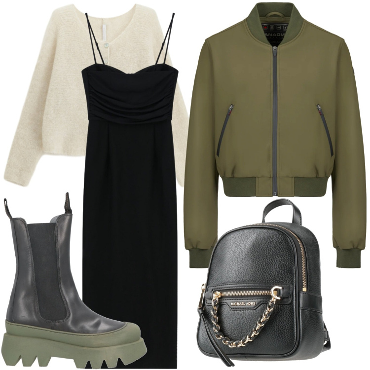 Outfit donna - Stile urban. Stile Urban per Scuola/Università. Abbinamento con zaini, stivaletti, vestiti midi/longuette, cardigans, bomber.