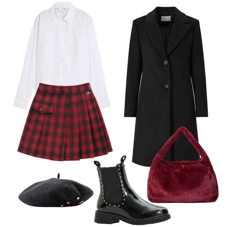 Outfit donna - Preppy 2.0. Stile Preppy per Tutti i giorni. Abbinamento con camicie, cappelli e berretti, stivaletti chelsea, cappotti, minigonne, borse a spalla.