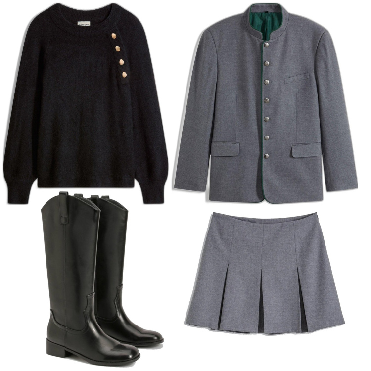 Outfit femme - Veste col officier. Style Militaire pour Tous les jours. Assortir avec minijupes, pulls, robes longues, bottines.