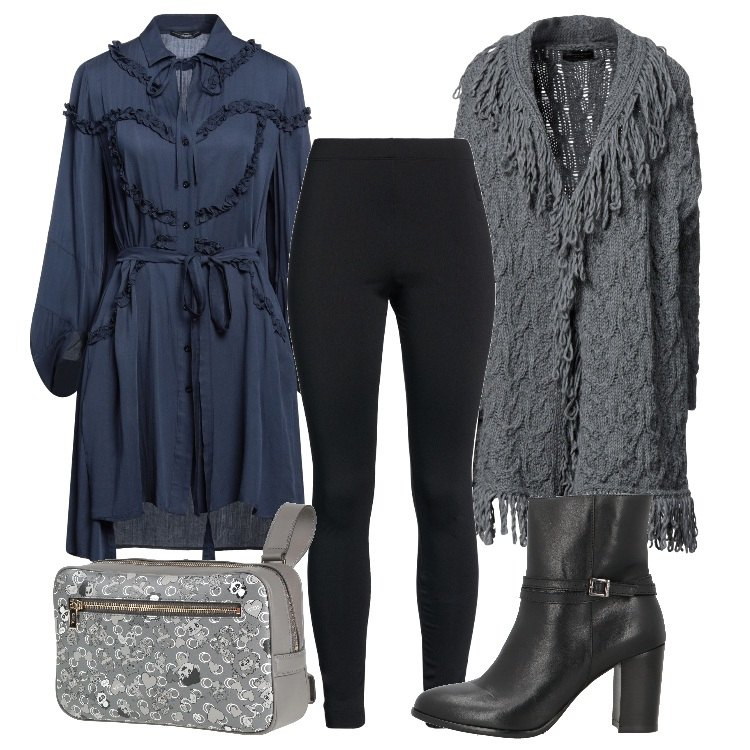 Outfit donna - Total look #2309780. Stile Casual per Tutti i giorni. Abbinamento con camicie, cardigans, marsupi, stivaletti, leggings.