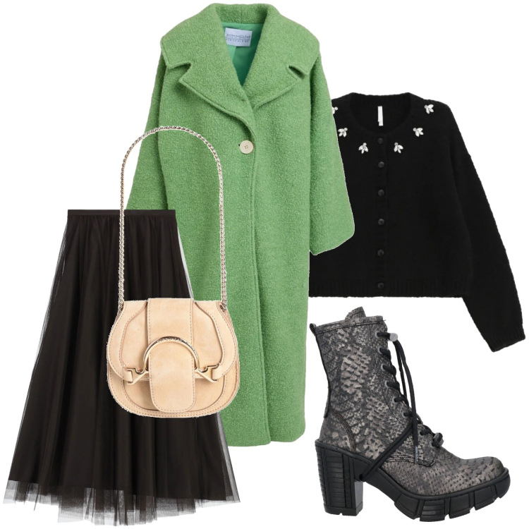 Outfit donna - Effetto pitonato. Stile Glamour per Tutti i giorni. Abbinamento con cappotti, marsupi, stivaletti, cardigans, gonne lunghe.