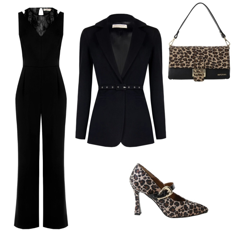 Outfit donna - Cenone elegante. Stile Chic per Serata fuori. Abbinamento con décolleté, borse a spalla, tute, blazer.