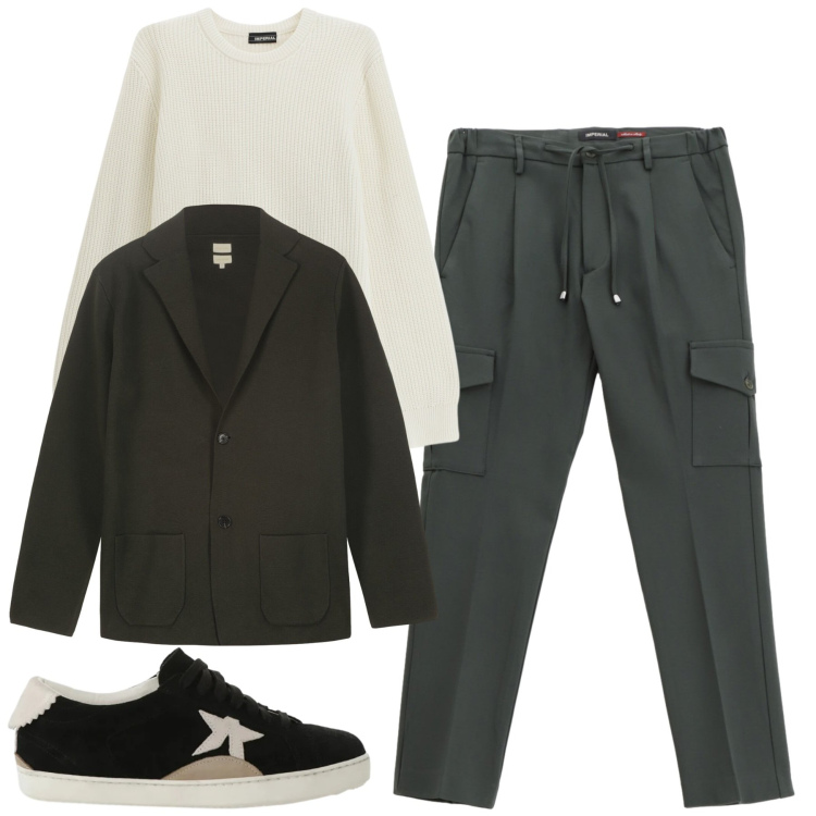 Outfit uomo - Dicembre. Stile Urban per Tutti i giorni. Abbinamento con pantaloni cargo, maglieria, sneakers, giacche.