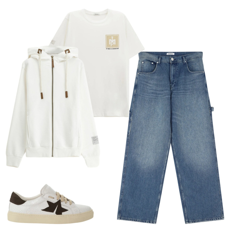 Outfit uomo - Total look #2309841. Stile Casual per Tutti i giorni. Abbinamento con jeans, t-shirt, felpe con cappuccio, sneakers.